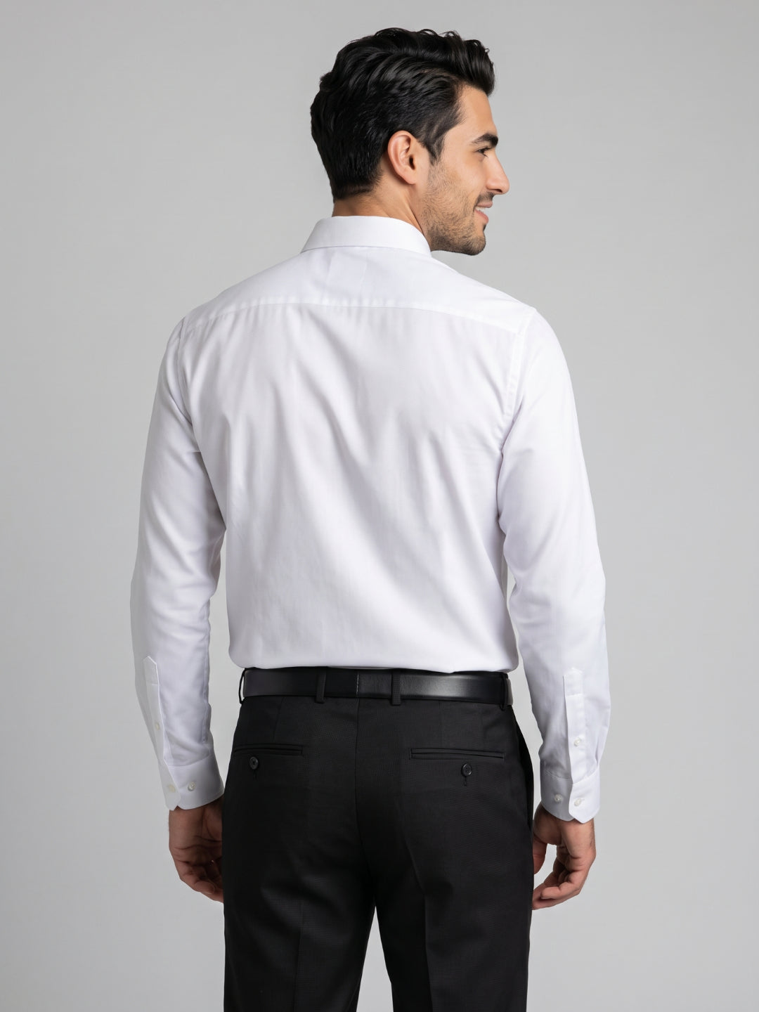 Men's Pure Cotton Dobby Solid Slim Fit Full Sleeve Formal Shirt - White