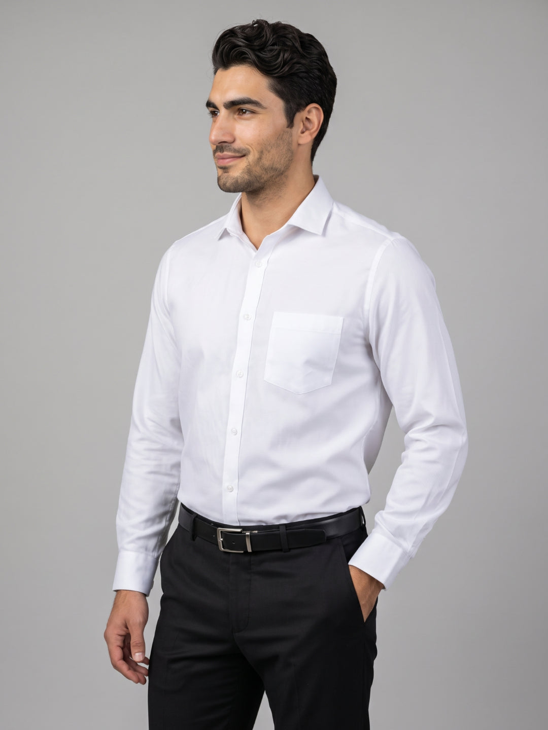Men's Pure Cotton Dobby Solid Slim Fit Full Sleeve Formal Shirt - White