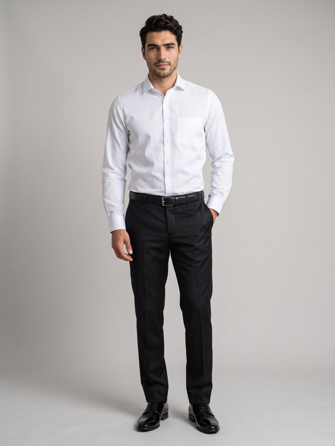 Men's Pure Cotton Dobby Solid Slim Fit Full Sleeve Formal Shirt - White