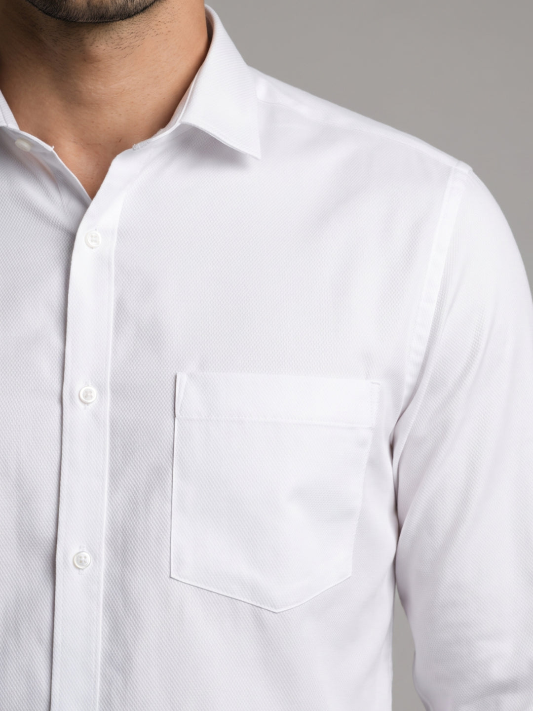Men's Pure Cotton Dobby Solid Slim Fit Full Sleeve Formal Shirt - White