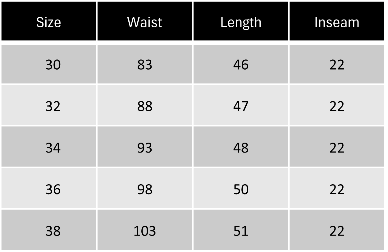 Size Chart CM