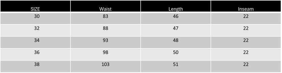 Size Chart in CM