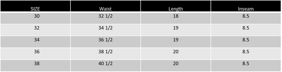 Size Chart in Inch