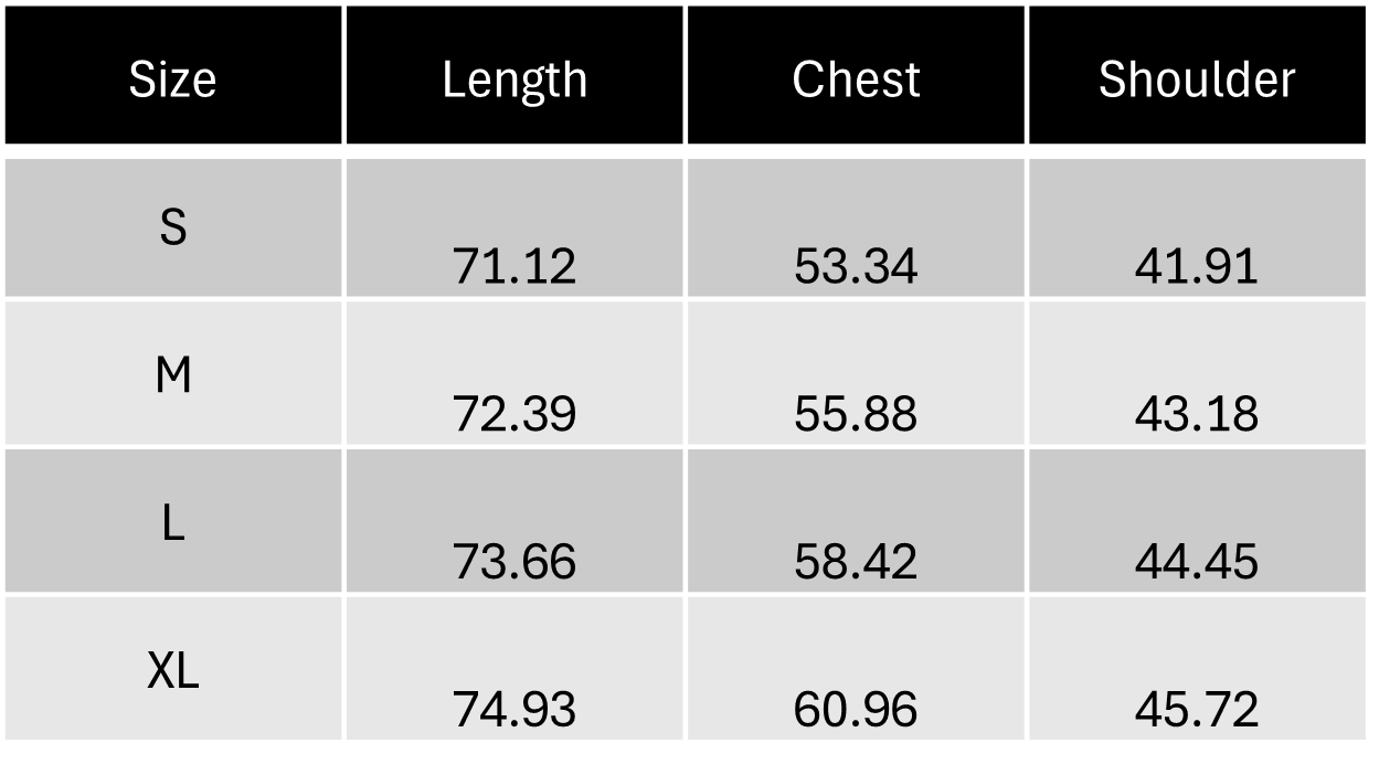 Size Chart CM