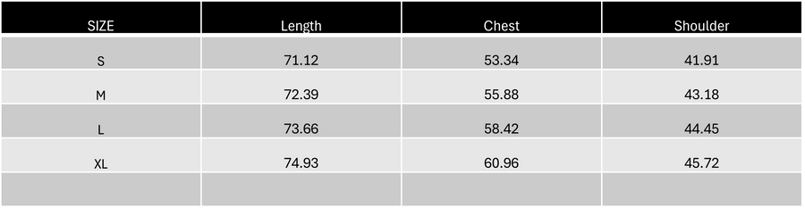 Size Chart in CM