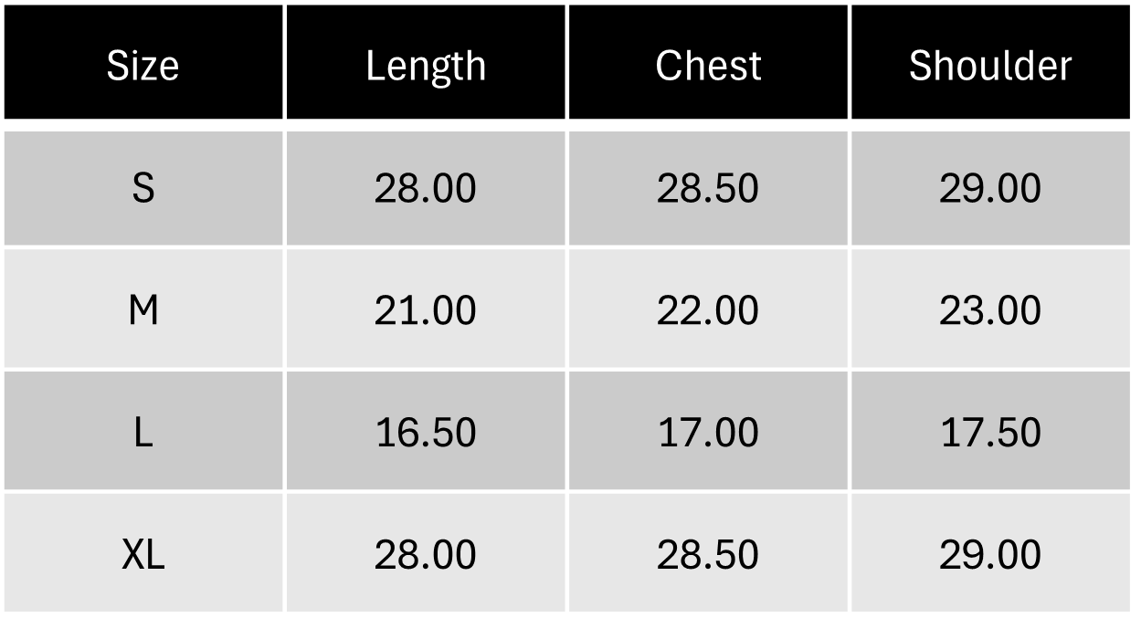 Size Chart IN