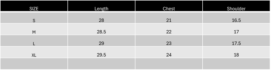 Size Chart in Inch