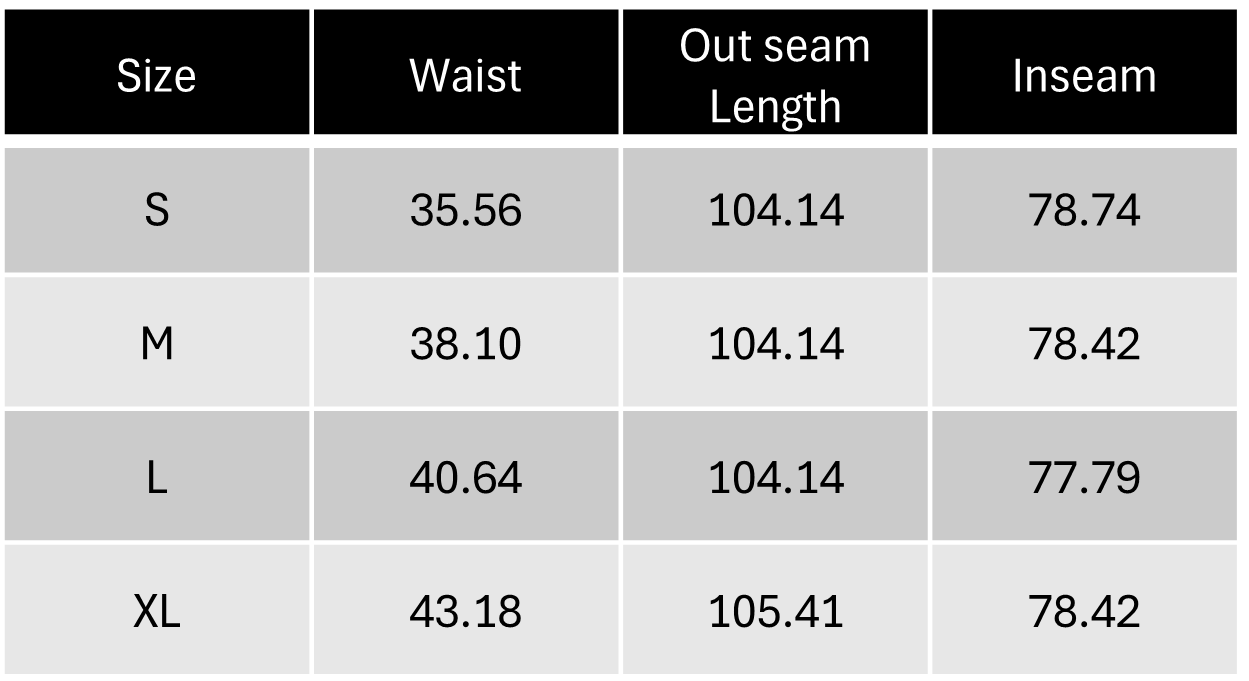 Size Chart CM