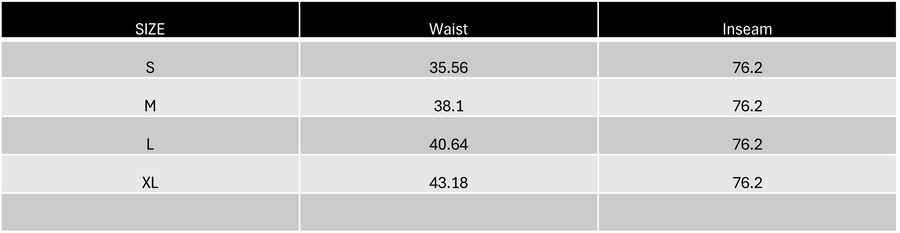Size Chart in CM