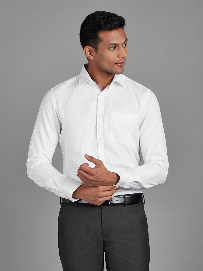 Men's Pure Cotton Dobby Dobby Slim Fit Full Sleeve Formal Shirt - White